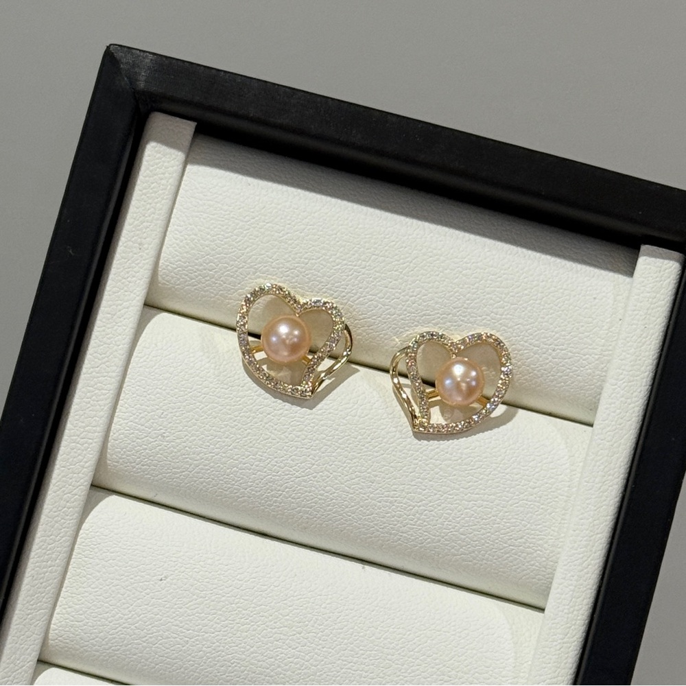 Gold Heart Pearl Earrings